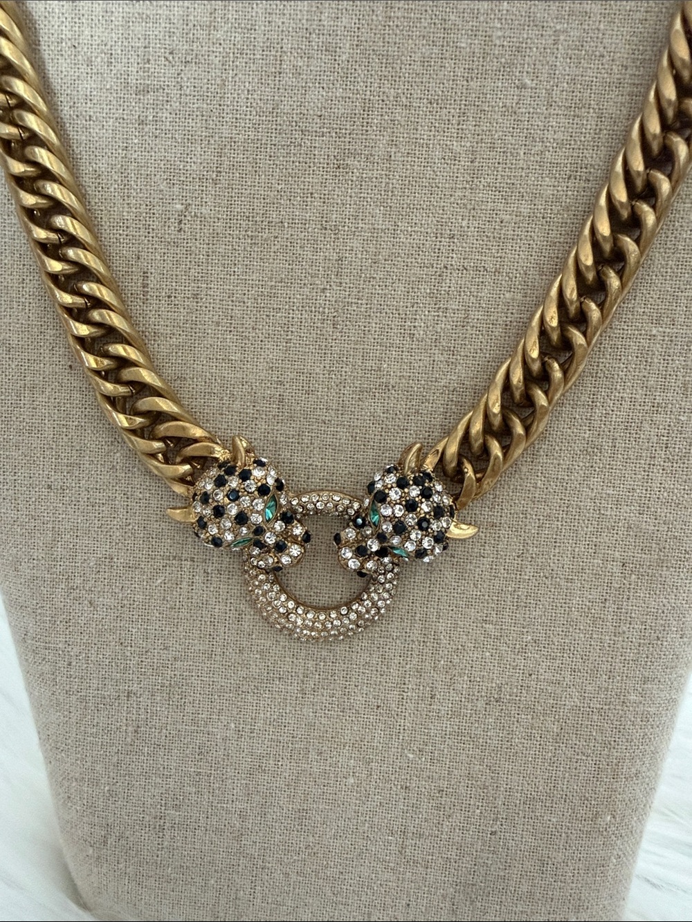 Stella & Dot Roar Lion Gold Crystal-Embellished Link Necklace